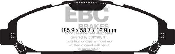 EBC Brakes Greenstuff 2000 Series Sport Pads - DP23039 for 2015-2023 Ford Mustang - angle view