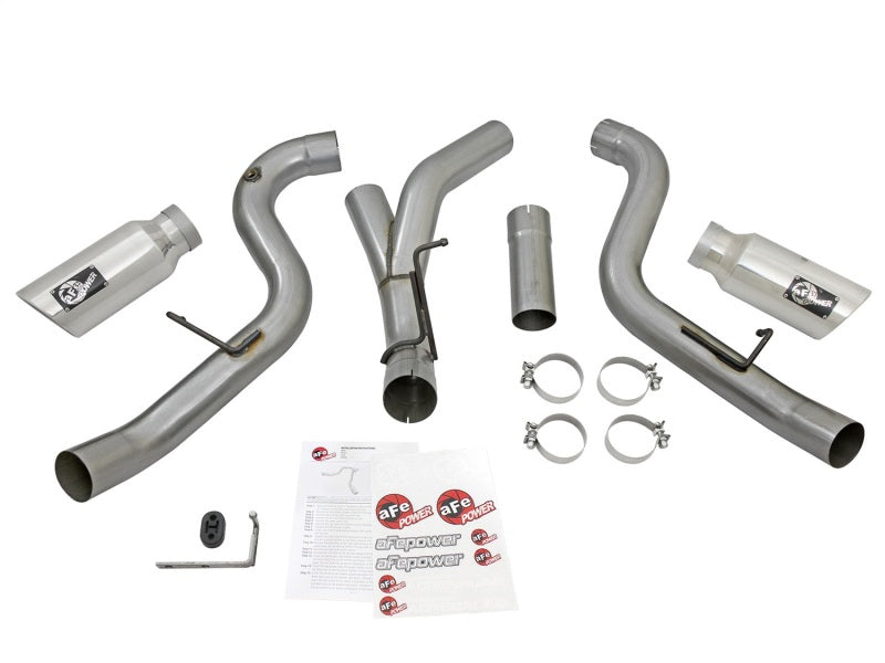 aFe LARGE Bore HD 4in Dual DPF-Back SS Exhaust w/Polished Tip 16-17 GM Diesel Truck V8-6.6L (td) LML - 49-44080-P