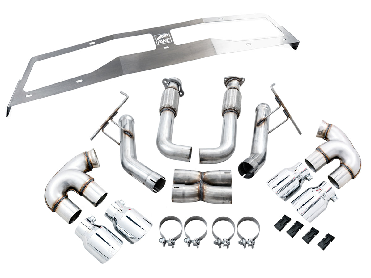 AWE Tuning 2020 Chevrolet Corvette (C8) Track Edition Exhaust - Quad Chrome Silver Tips - 3020-42080