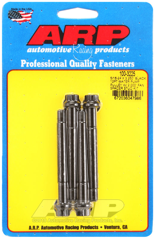 ARP 5/16-24 X 3.250 black 12pt water pump pulley w/ 2.000in fan spacer stud kit - 100-3225