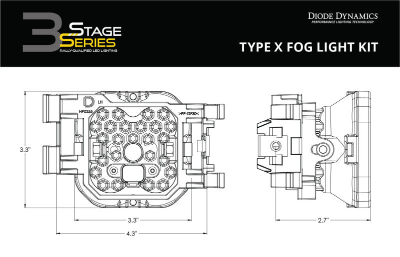 Diode Dynamics SS3 Sport Type X Kit ABL - Yellow SAE Fog - DD7131 for 2011-2014 Subaru Impreza - side view