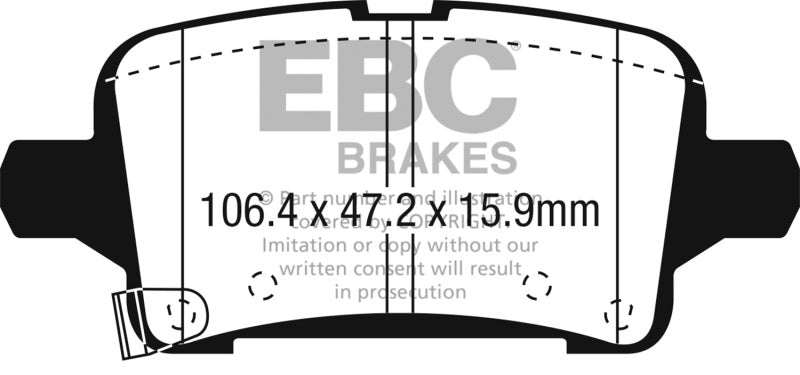 EBC 2016+ Chevrolet Malibu 1.5L Turbo (Elec PB) Greenstuff Rear Brake Pads - DP23074 for 2016-2022 Chevrolet Malibu - angle v