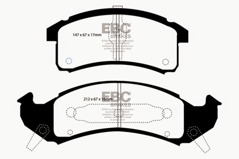 EBC 92-93 Buick Le Sabre (FWD) 3.8 Ultimax2 Front Brake Pads - UD505 for 1991-1993 Buick Park Avenue - detail view