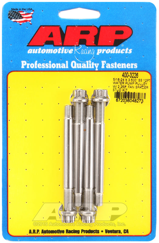 ARP 5/16-24 X 3.500 SS 12pt water pump pulley w/ 2.250in fan spacer stud kit - 400-3226