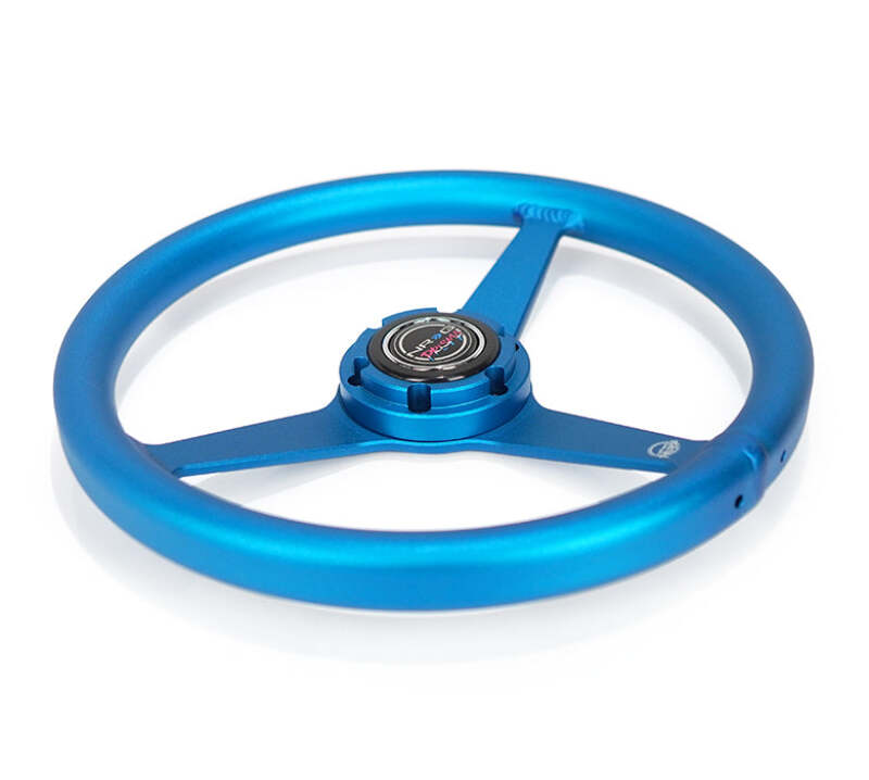 NRG Aluminum Steering Wheel 330mm - Heritage Solid Spoke - Ergonomic Grip - Anadized Blue - RST-071-BL - close-up view 2