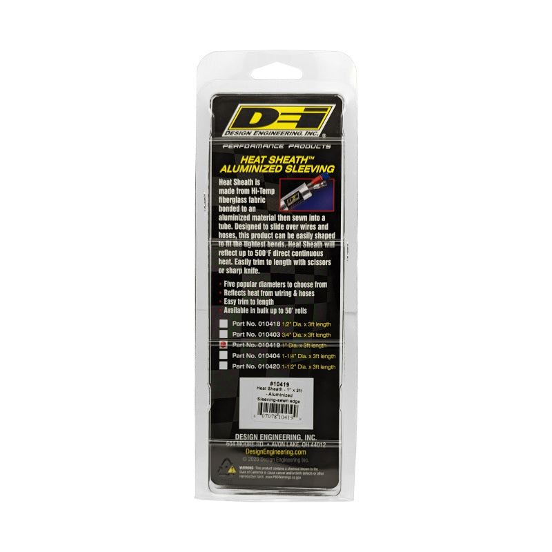DEI Heat Sheath 1in x 3ft - Aluminized Sleeving - Sewn Edge - 10419
