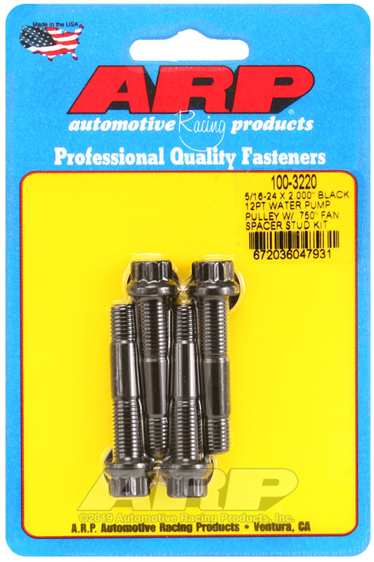 ARP 5/16-24 X 2.000 black 12pt water pump pulley w/ .750in fan spacer stud kit - 100-3220
