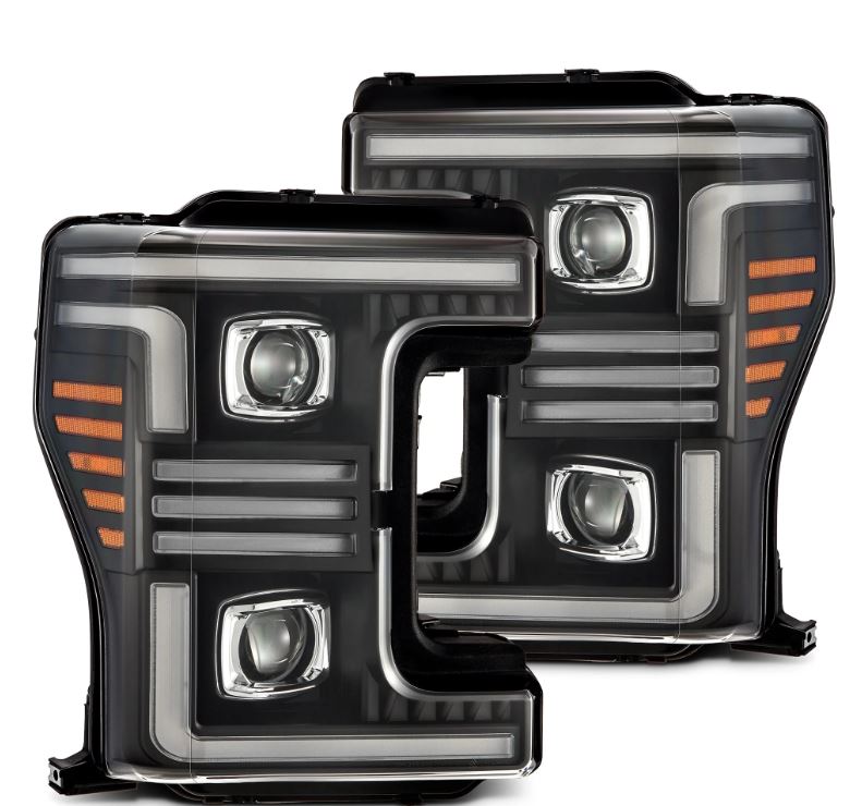 AlphaRex 17-19 Ford F-250/350/450/550  Super Duty PRO-Series Proj Headlights Black w/SeqSig & DRL - 880321