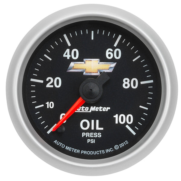 AutoMeter Gauge Oil Press 2-1/16in. 100PSI Digital Stepper Motor Chevy Gold Bowtie - 880447