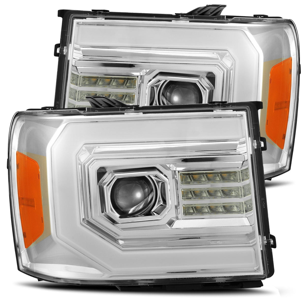 AlphaRex 07-13 GMC 1500HD PRO-Series Proj Headlights Plank Style Gloss Blk w/Activ Light/Seq Signal - 880605