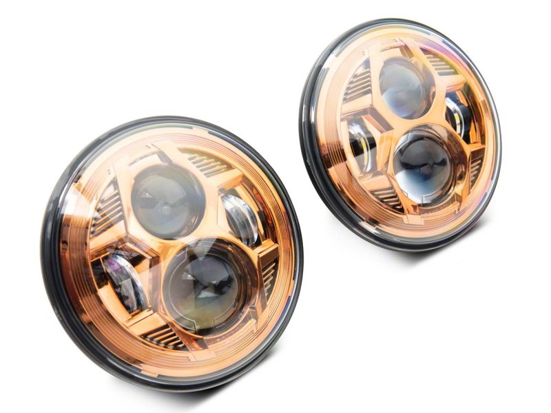 Raxiom 07-18 Jeep Wrangler JK 7-In LED Headlights Orange Housing- Clear Lens - J154700