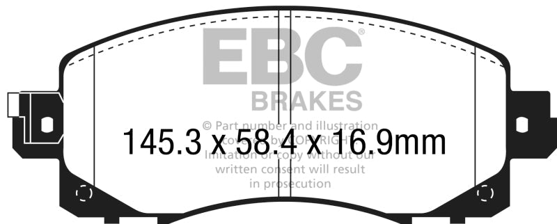 EBC 15-17 Subaru Legacy 2.5L/3.6L Ultimax Rear Brake Pads - UD1808 for 2015-2023 Subaru Legacy - front view