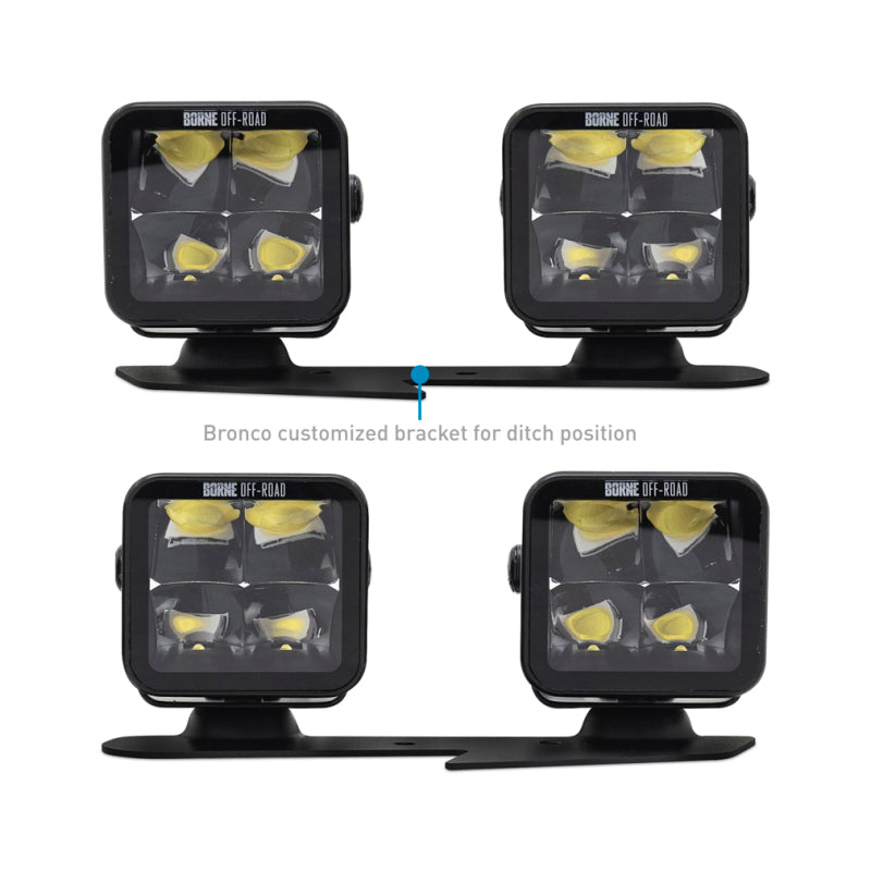 Borne Off-Road 21+ Bronco Light Pods 4pc Ditch 3x3 Spot Upfit - BNLT-BR-21-DT4SU
