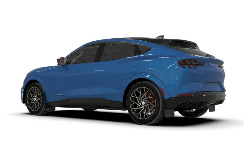Rally Armor 21-24 Ford Mustang Mach-E/GT/Rally Black UR Mud Flap w/Dark Grey Logo - MF96-UR-BLK-DGRY