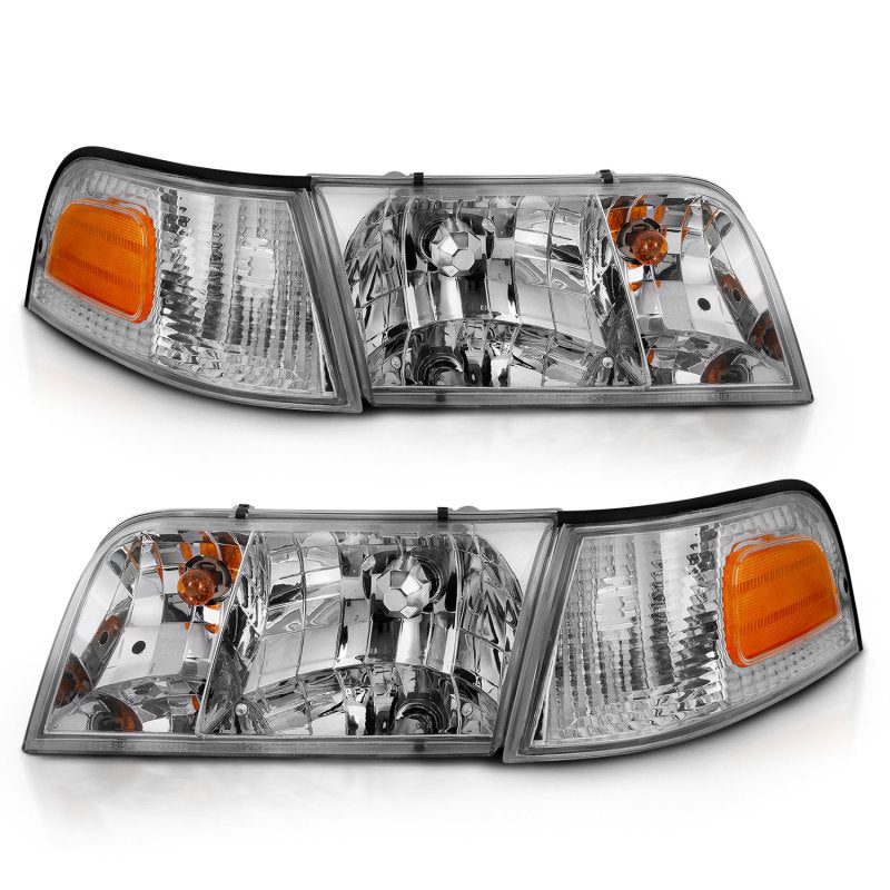 ANZO 1998-2005 Ford Crown Victoria Crystal Headlight Chrome With Bumper Light (OE) - 121556
