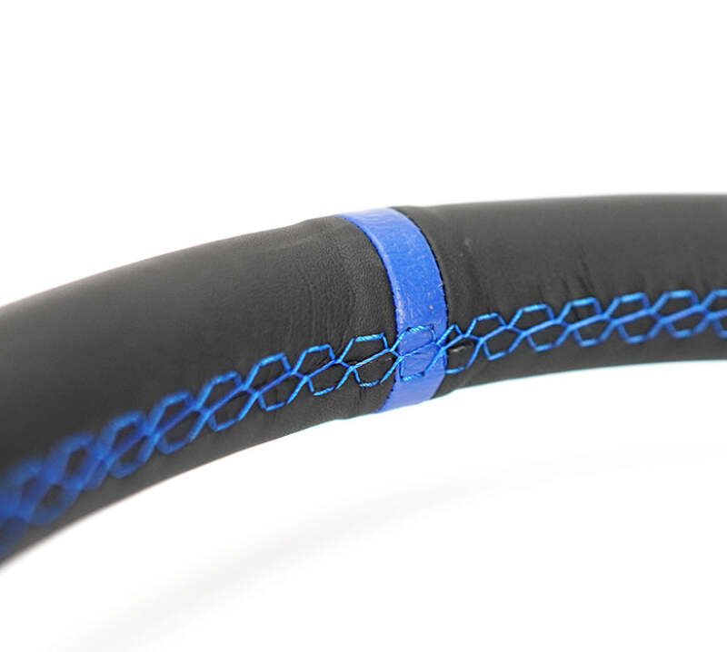NRG Carbon Fiber Steering Wheel (320mm) Blue CF Center w/Blue Stitch Blue Center Mark Flat Bottom - RST-024CF/BL - close-up view 2 3 4 5