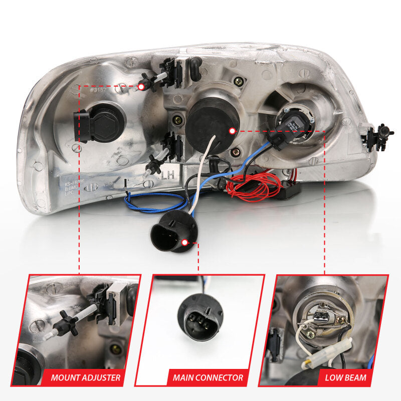 ANZO 1997.5-2003 Ford F-150 Projector Headlights w/ Halo and LED Black 1pc - 111031