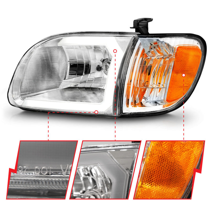 ANZO 00-04 Toyota Tundra (Reg/Acc Cab Only) Crystal Headlights w/Lgt Bar Chrome w/Corner Lights 2pc - 111580