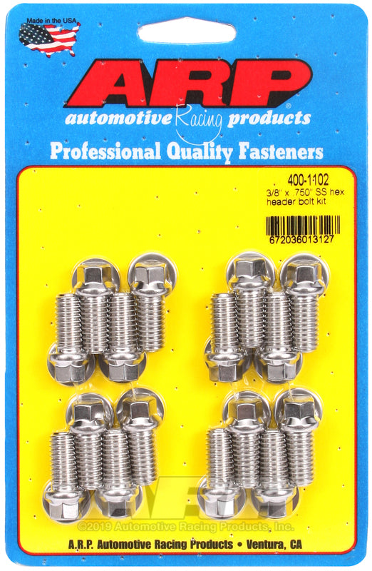 ARP Chevrolet / Ford 3/8in x .750 SS Hex Header Bolt Kit - 400-1102 by ARP