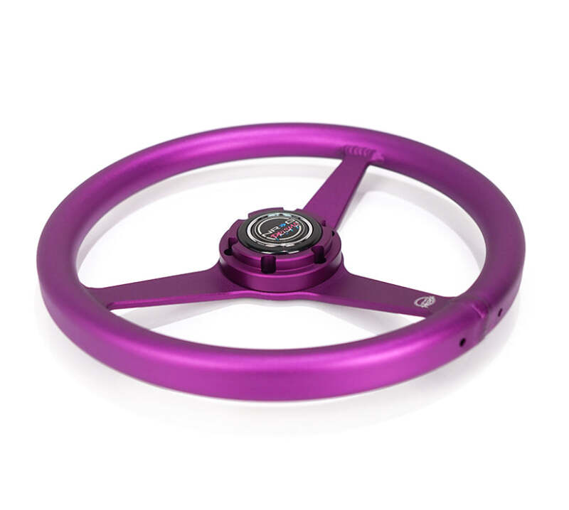 NRG Aluminum Steering Wheel 330mm - Heritage Solid Spoke - Ergonomic Grip - Anadized Purple - RST-071-PP - close-up view
