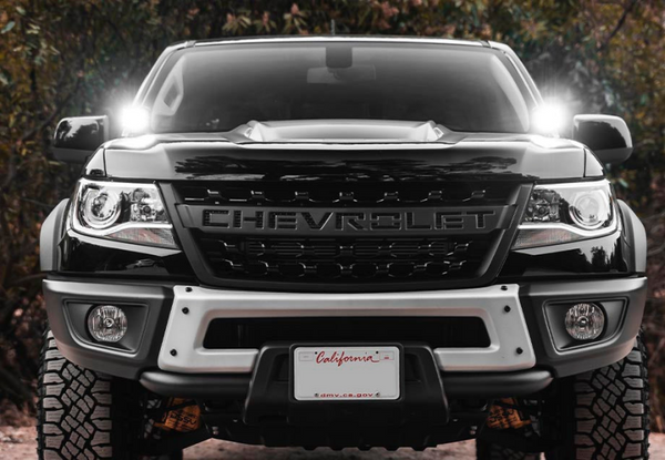 Cali Raised 15-22 Chevy Colorado Low Profile Ditch Light Brackets Kit - 2 27W Side Projecting Led P - CR2667 - front view