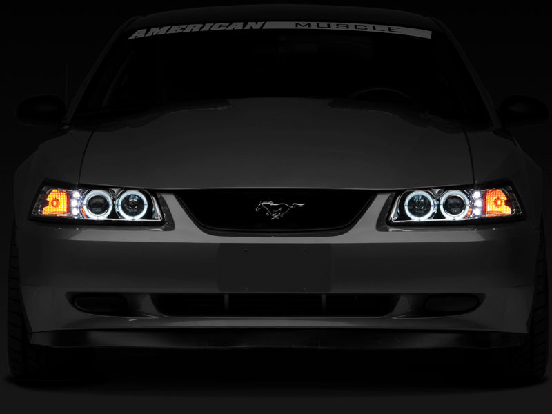 Raxiom 99-04 Ford Mustang Dual LED Halo Projector Headlights- Chrome Housing (Clear Lens) - 49114