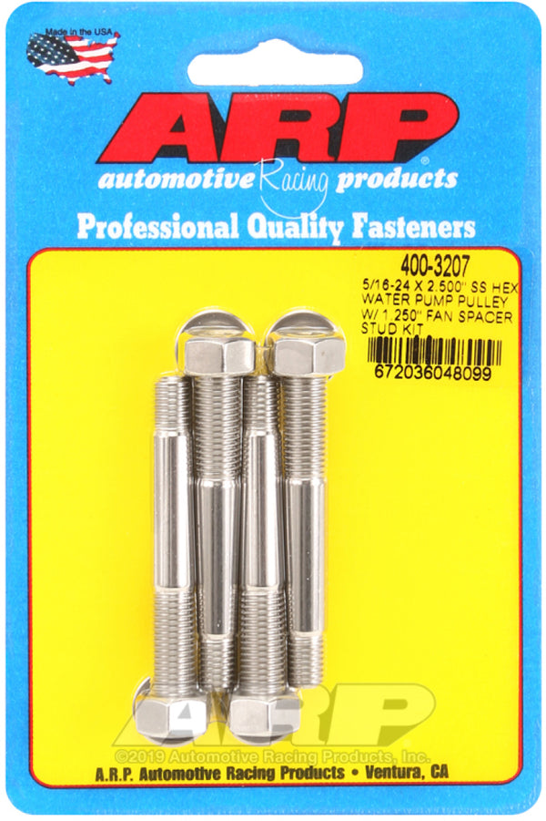 ARP 5/16-24 X 2.500 SS Hex Water Pump Pulley w/ 1.250in Fan Spacer Stud Kit - 400-3207 by ARP