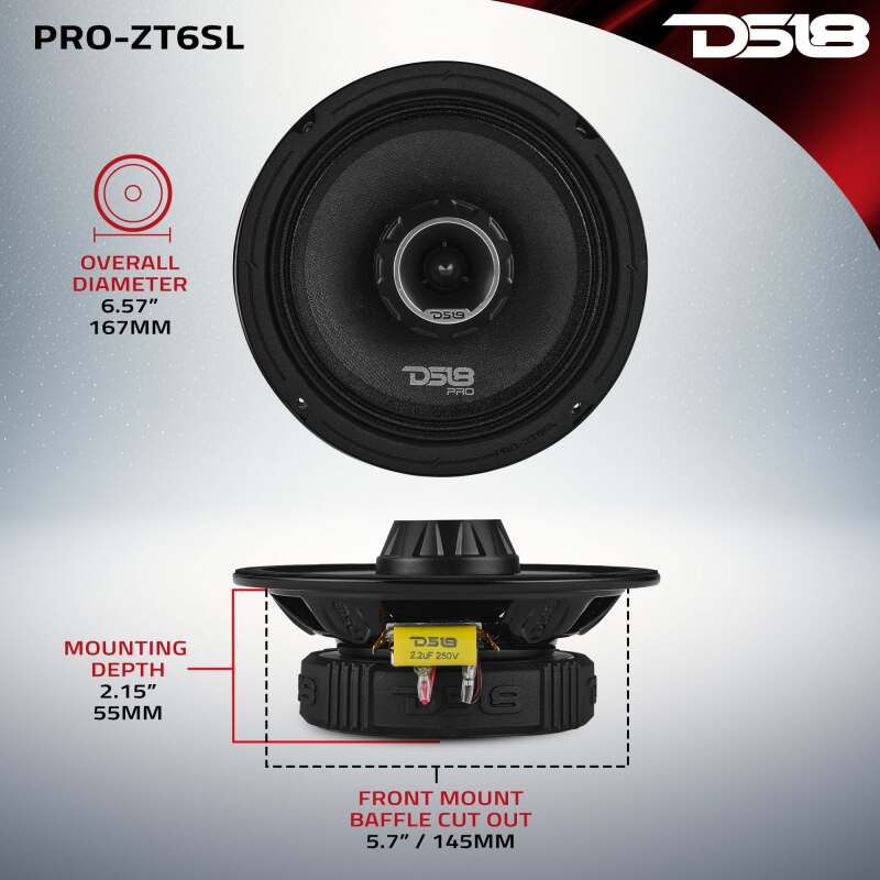 DS18 6.5in 200 Watts RMS 4 ohm Mid-Range Water Resistant Cone Shallow Loudspeaker - PRO-ZT6SL - close-up view