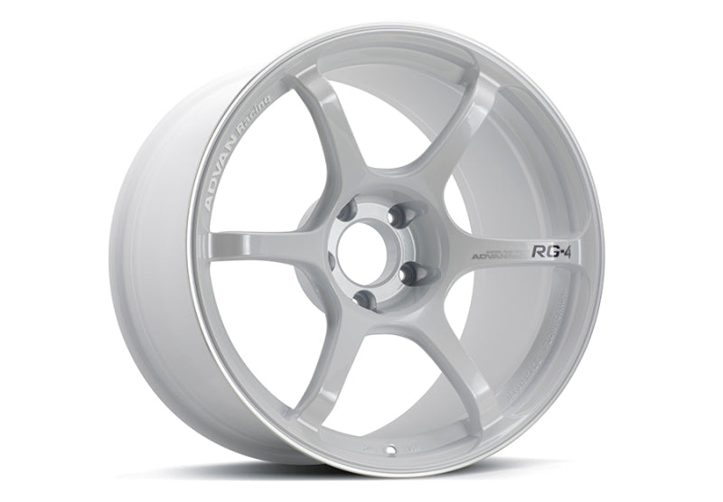Advan RG-4 18x9.5 +25 5-112 Racing White Metallic &amp; Ring Wheel - YA48J25MWMR