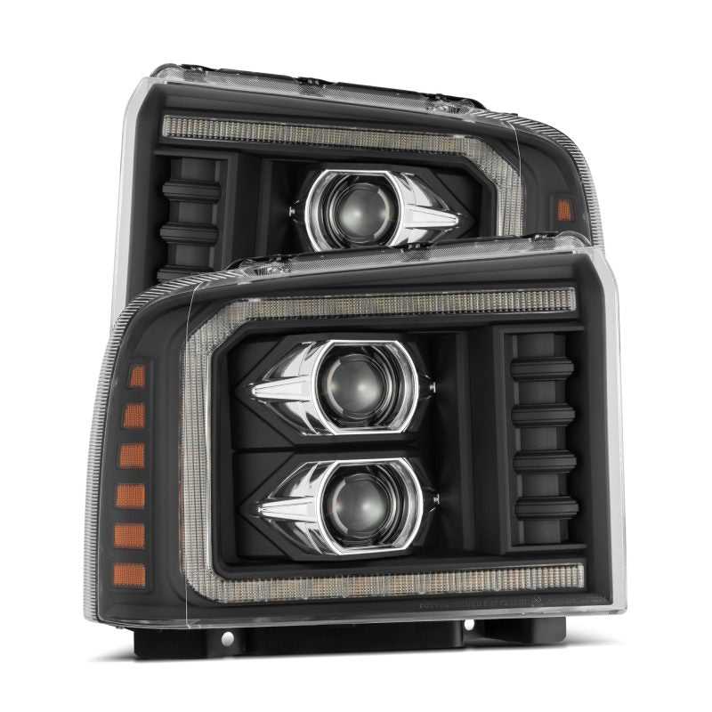 AlphaRex 05-07 Ford F250/350/450/550 Super Duty LUXX LED Proj HL Blk w/Actv Light &amp; Seq Sig + SB DRL - 880317
