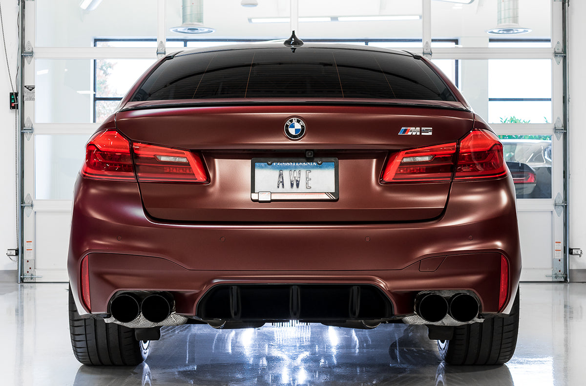AWE Tuning 18-19 BMW M5 (F90) 4.4T AWD Cat-back Exhaust - Track Edition (Diamond Black Tips) - 3020-43078