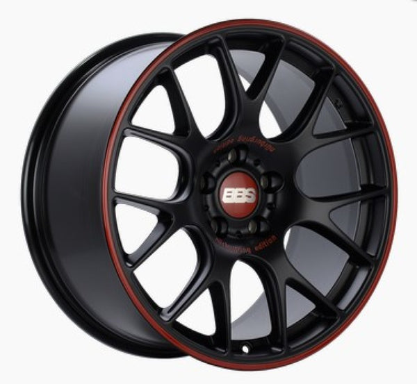 BBS CH-R Nurburgring Edition 19x8.5 5x112 ET32 Satin Black/Red Lip Wheel - 82mm PFS/Clip Req. - CH126NE by BBS