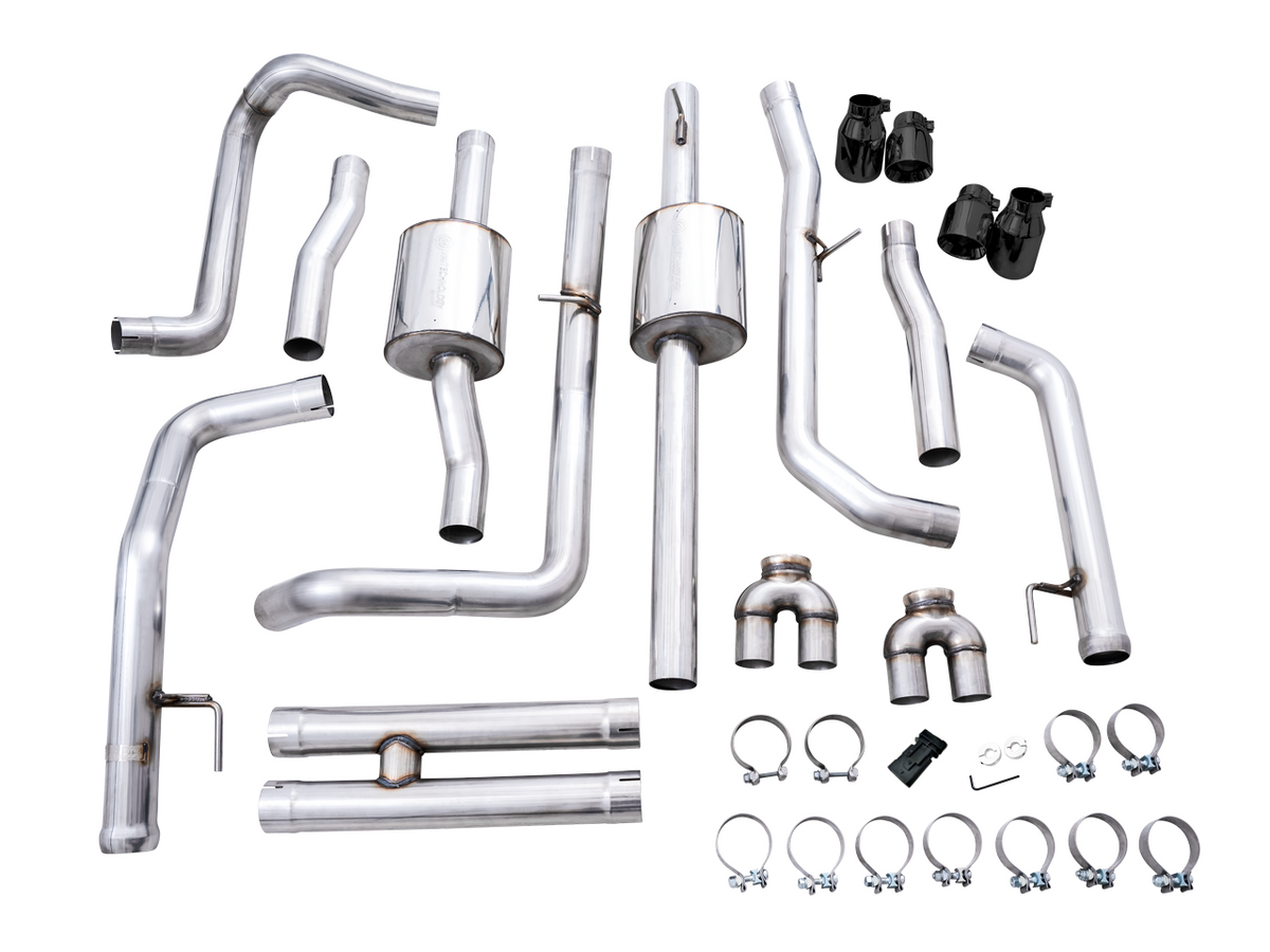 AWE Tuning 4th Gen GM 1500 6.2L 0FG Catback Split Rear Exit (w/ Bumper Cutouts) - Quad Diamond Tips - 3015-43204