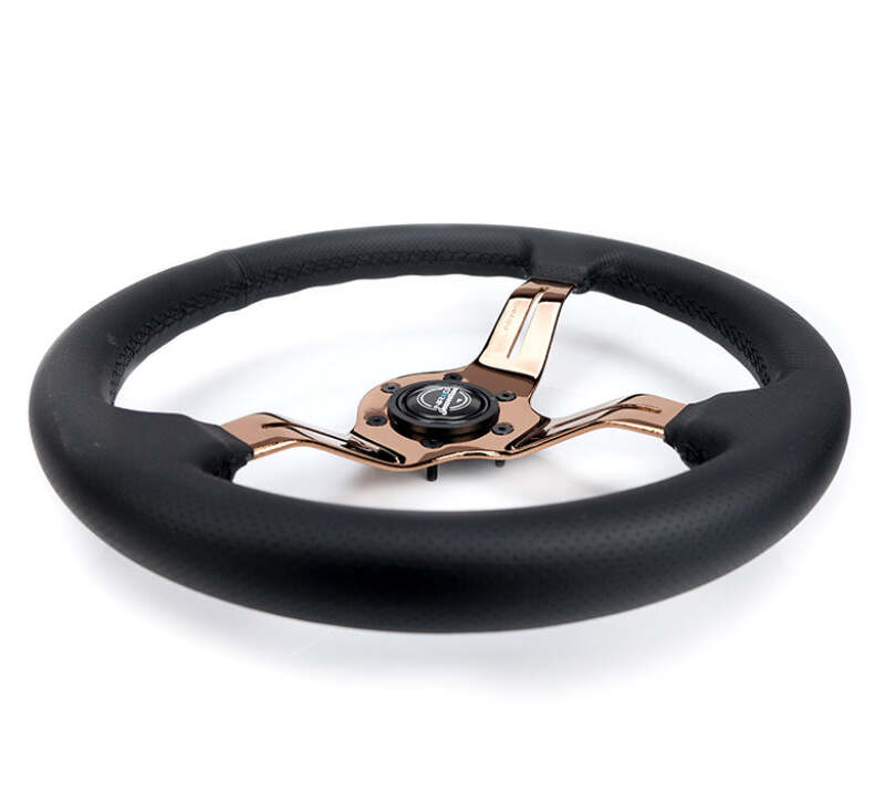 NRG Light Weight Gaming Steering Wheel - Splitz 350mm 3 Rose Gold Spokes Slits - Leather - ST-010RG-PR - close-up view 2 3