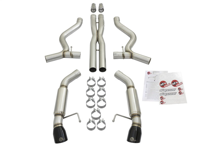 aFe MACHForce XP 3in 304 SS Sport Tone Cat-Back w/ Black Tips 15-17 Ford Mustang V6-3.7L/V8-5.0L - 49-33088-B