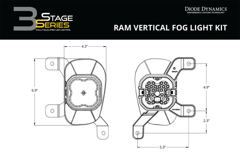 Diode Dynamics SS3 Sport Type Ram Vert Kit ABL - Yellow SAE Fog - DD7085 for 2019-2024 Ram 1500 Classic - installed view