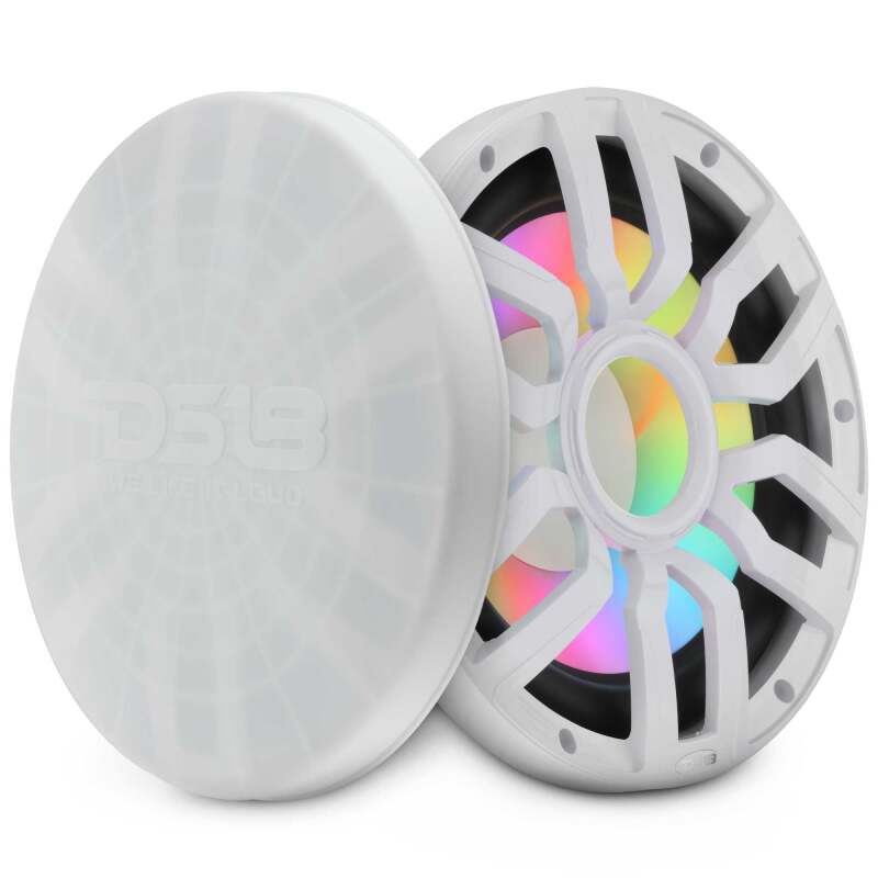 DS18 NXL-iQ Subwoofer w/ LED Lights 12in 600 Watts RMS 4 ohm White w/ Cover - NXL-iQ12SUB/WH - front view