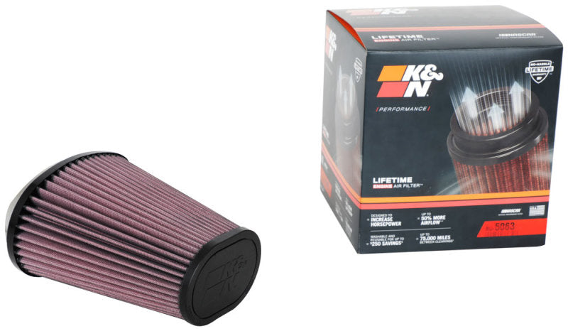 K&amp;N Universal Clamp-On Air Filter 2.844x4.813in Flg ID x 6.5x4.75in B OD x 4.5x3.25in T OD x 7.5in H - RU-5063