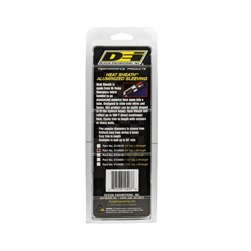 DEI Heat Sheath 3/4in x 3ft - Aluminized Sleeving - Sewn Edge - 10403
