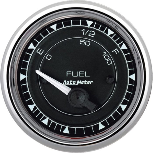 AutoMeter Chrono 2-1/16in 73E-10F Ohm Electric Fuel Level Gauge - Chrome - 9715