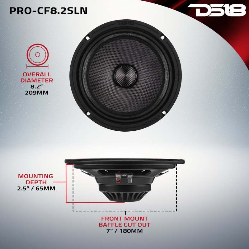 DS18 8in 200 Watts RMS 2 ohm Mid-Range Loudspeaker Neodymium Shallow - PRO-CF8.2SLN - rear view