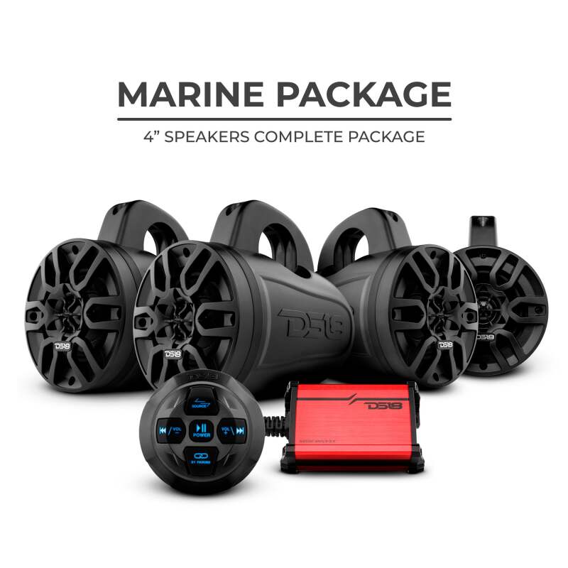 DS18 MP 4x4in Wakeboard Tower Speaker Package - Amplifier & Bluetooth Audio Receiver 100 Watts Rms - MP4TP.4A - front view