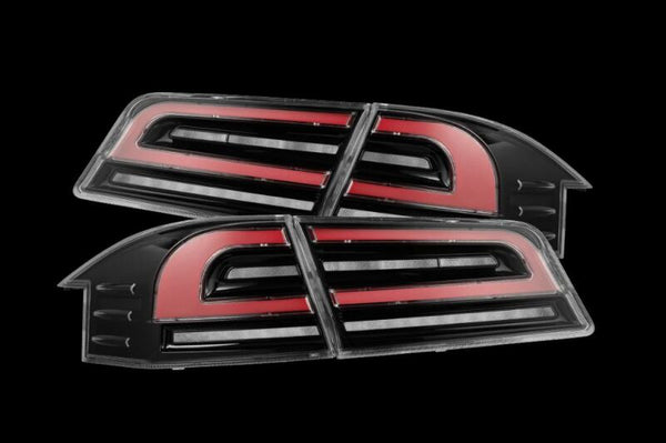 AlphaRex 12-21 Tesla Model S LUXX-Series LED Tail Lights - Black/Red - 601130 for 2012-2021 Tesla S - front view