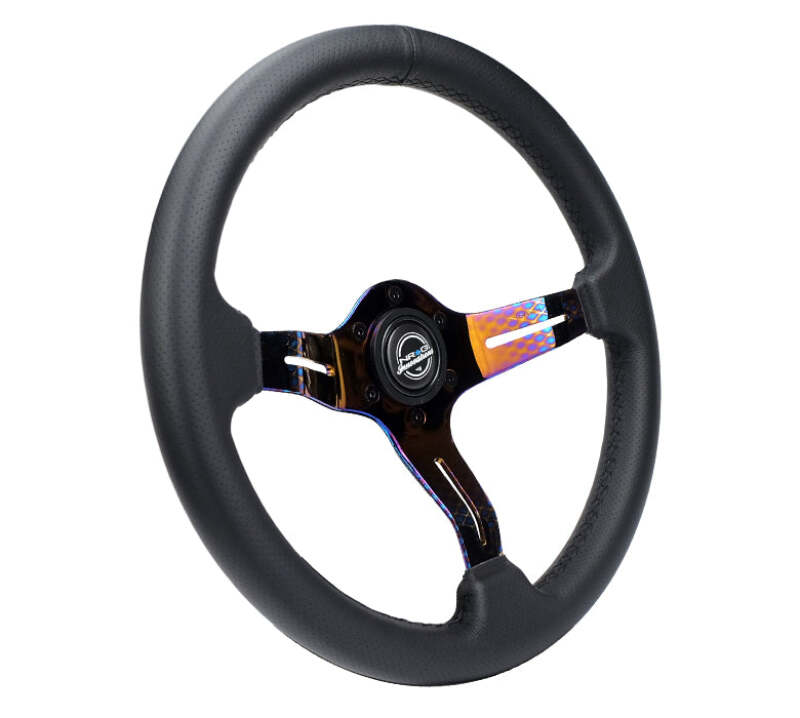 NRG Light Weight Gaming Steering Wheel - Splitz NeoChrome Silver Spokes Perforated Leather - ST-010MC-PR - close-up view 2 3