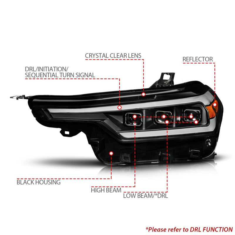 Anzo 2023+ Chevy Colorado Full LED Proj. Headlights w/ Black Housing - Seq. Lightbar w. DRL - 111637X