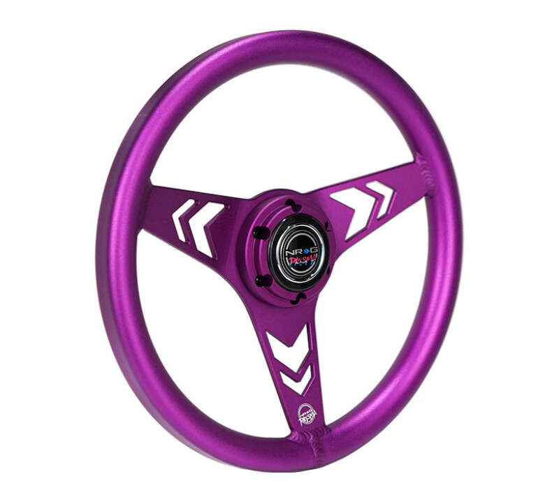 NRG Aluminum Steering Wheel 330mm - Arow Cutout - Ergonomic Grip - Anadized Purple - RST-070-PP - close-up view