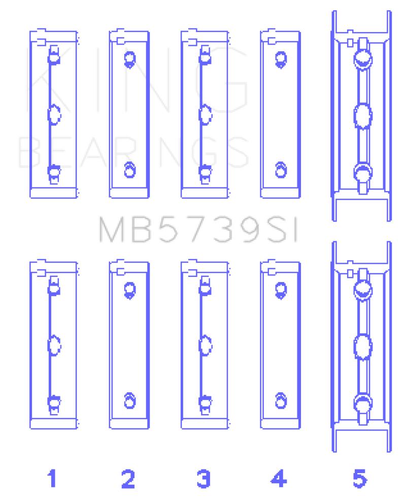 King Subaru EJ20/EJ22/EJ25 .002 Oversized Bi-Metal Silicon Aluminum Main Bearing Set - MB5739SI