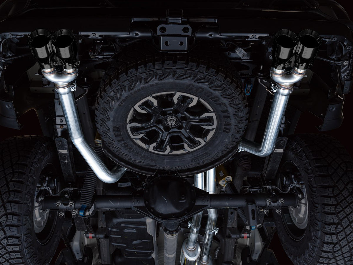 AWE Tuning 22-23 GMC Sierra 1500 AT4X 6.2L 0FG Catback Split Dual (Flat Bumper) - Diamond Black Tips - 3015-43284