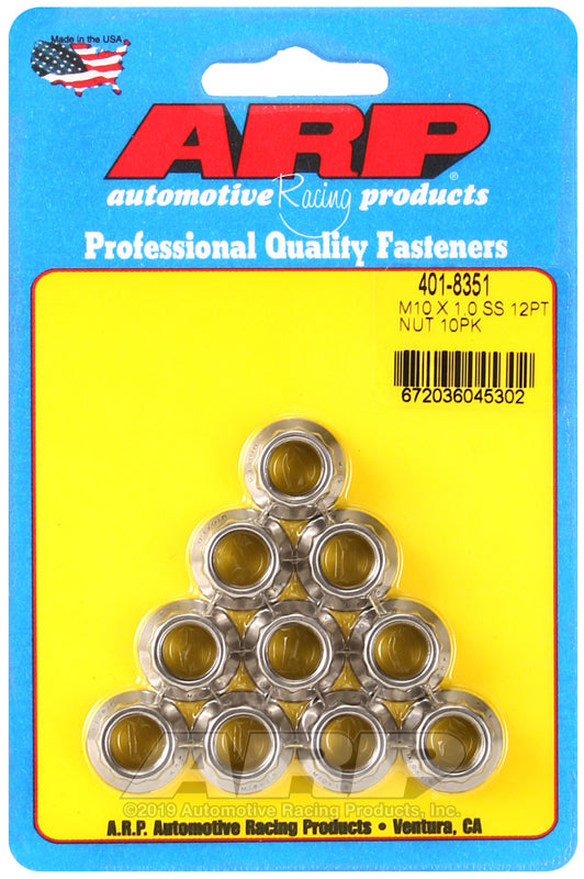 ARP M11 X 1.25 (M14 wr) SS 12pt 2pc nut kit - 401-8382