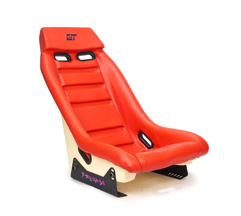 NRG GT Retro Bucket Seat - Red PVC Leather Red Stitching Off-White Fiberglass Back - PRI-100RD-STARDUST - close-up view 2